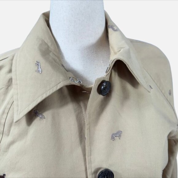 AVEC LES FILLES Cotton Blend Embroidered Equine Horses Twee Trench Coat - Picture 4 of 15